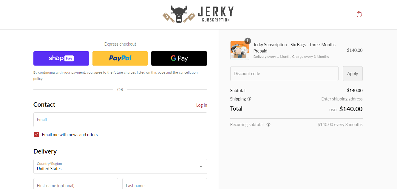 Jerky Subscription apply coupon code